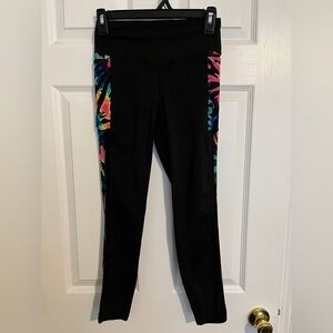 PINK Victoria's Secret Black Leggings with Multicolor Side Pattern